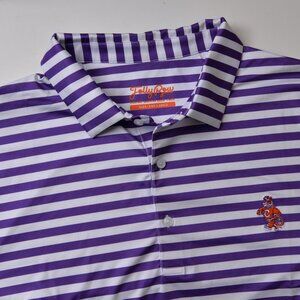 Clemson Tigers Retro Logo Purple White Striped Mens 3XL XXXL Polo Shirt